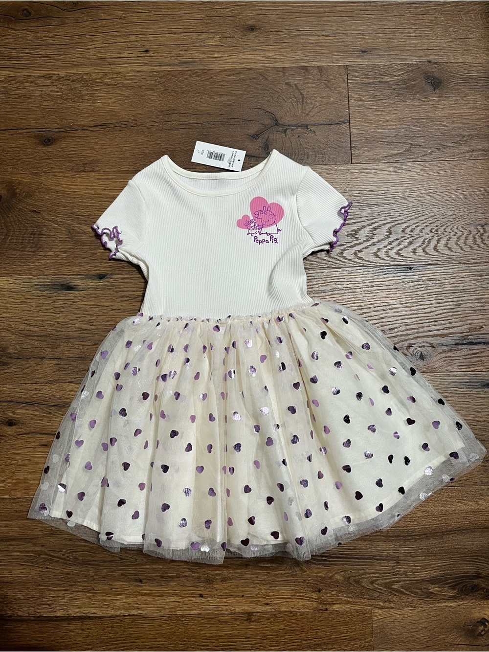 Peppa Pig Tutu Dress Metallic Purple Hearts